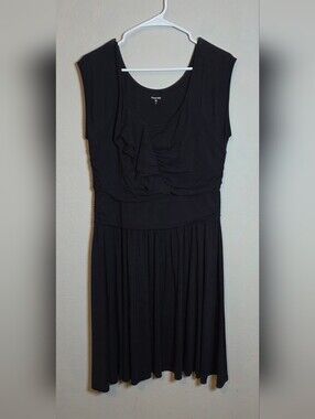​Garnet Hill Black Ruffle Front Midi Dress w/ Waistband Size M LBD Romantic Goth